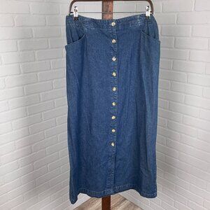 TY Original Wear Skirt Women 16 Blue Button Classic Casual Comfort Denim Cotton